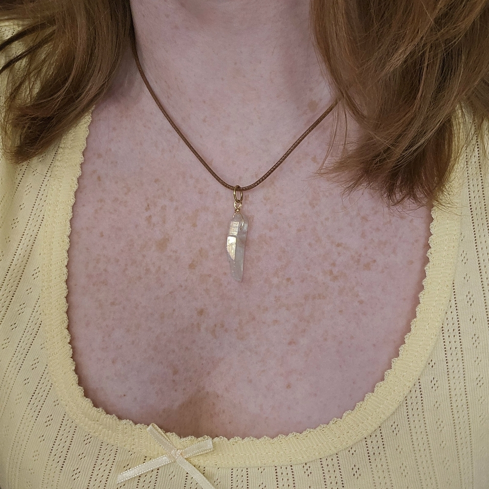 Clear Aura Rainbow Quartz Boho Necklace Handmade